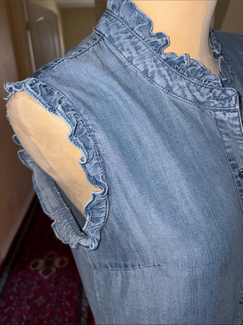 Velvet Heart Ruffled Denim Blouse - Picture 5 of 9